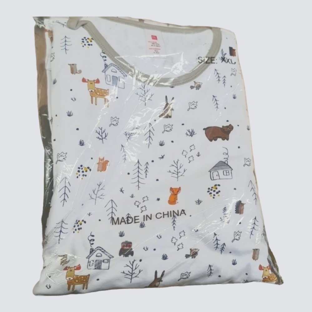 Cabin Print Matching Cotton Pajama Set, White with Print, XXL
